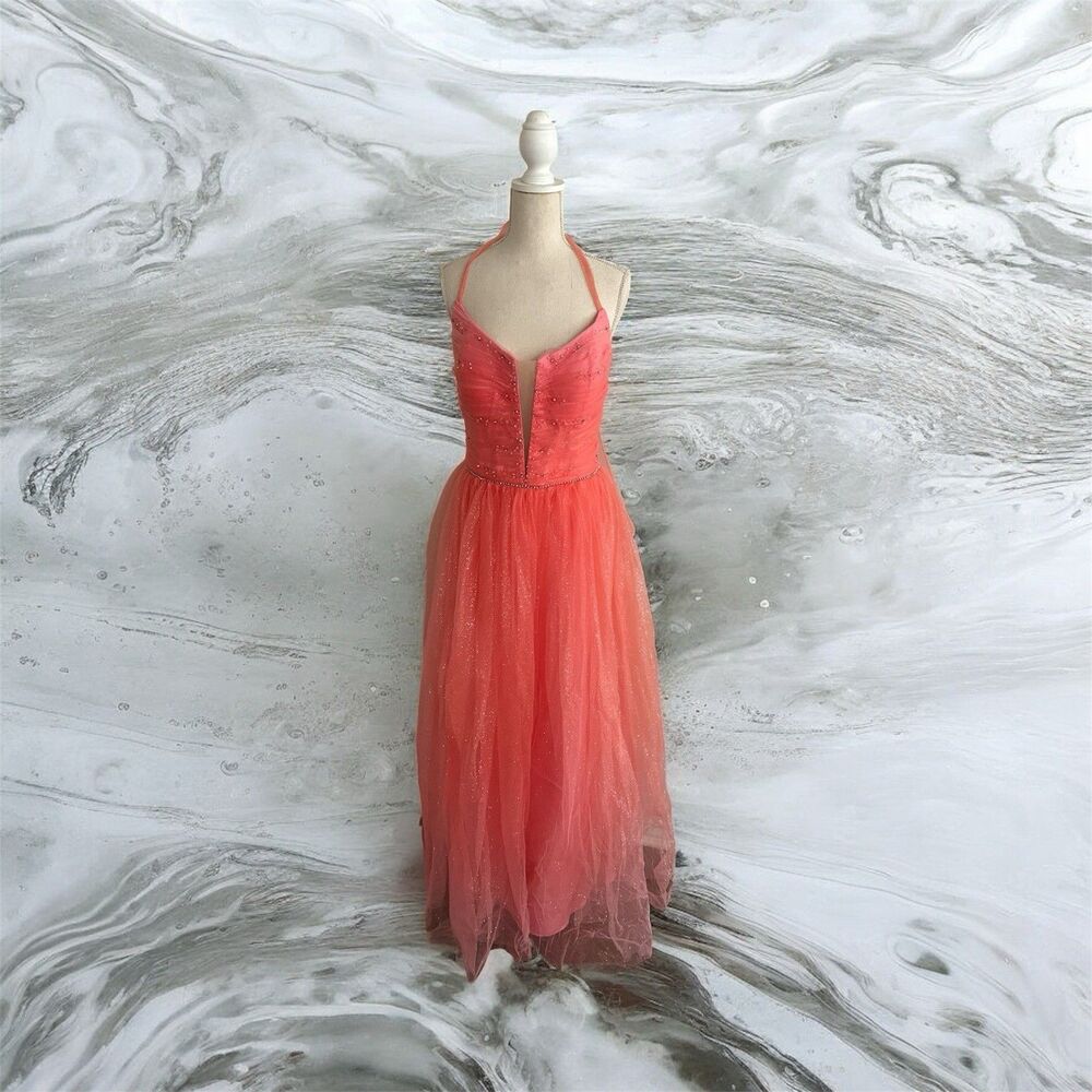 Coral Formal Dress Including A Pair Of Pierced Earrings To Set It Off